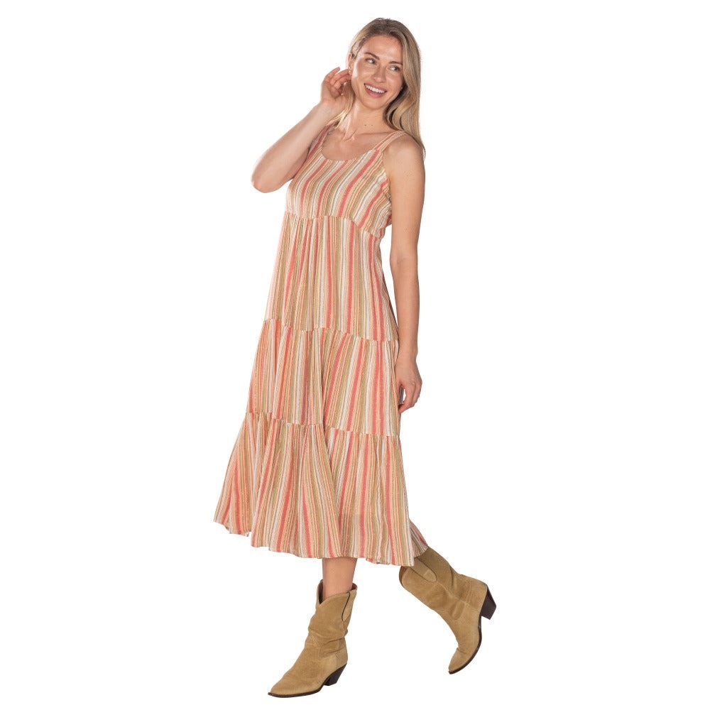 Linda Anderson Muted Striped Cottagecore Sundress. Size L